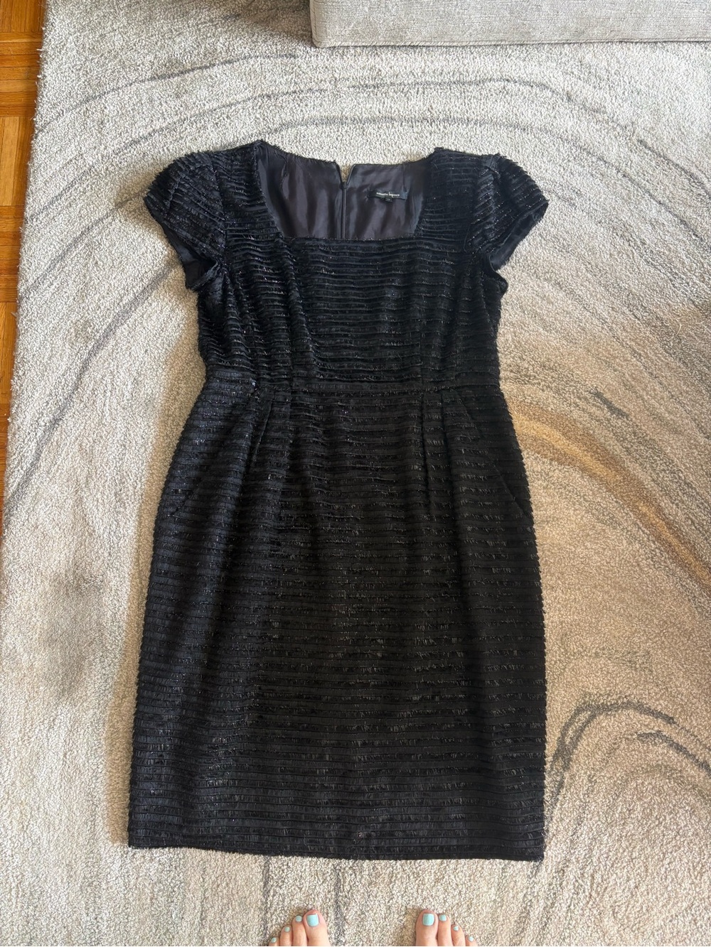 Nanette Lepore Black Shimmery Square-Neck Cocktail Dress